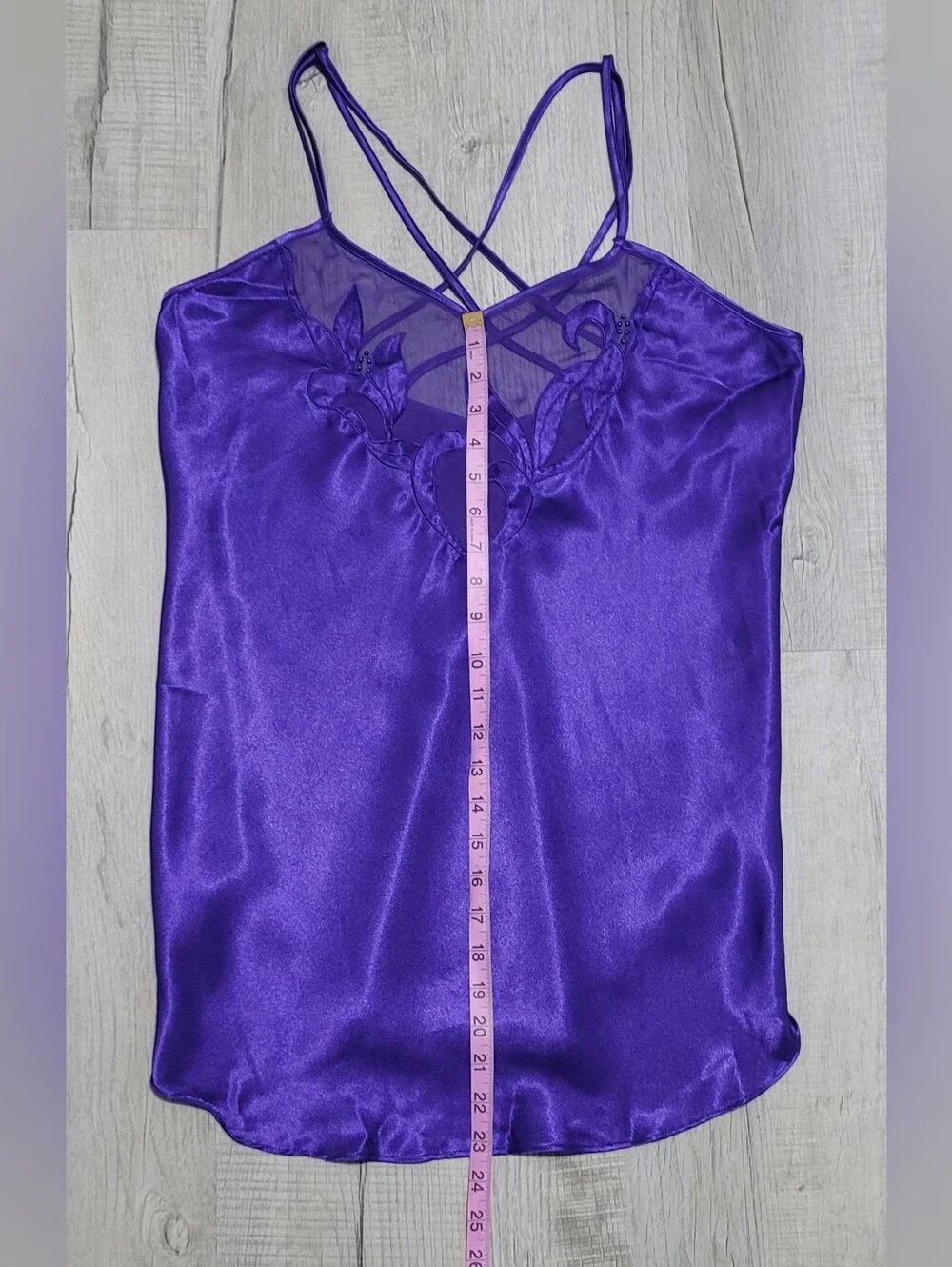 Vintage Josie Purple Satin Strappy Cross Back Slip Dress M